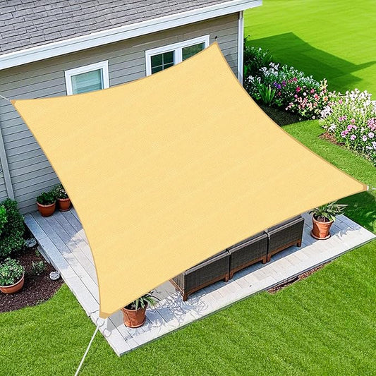 Amagenix Sun Shade Sail 18'X18' Curved Edge Outdoor Shade Canopy Sand Breathable 95% UV Block Shade Cloth for Patio Garden Backyard (We Make Custom Size)
