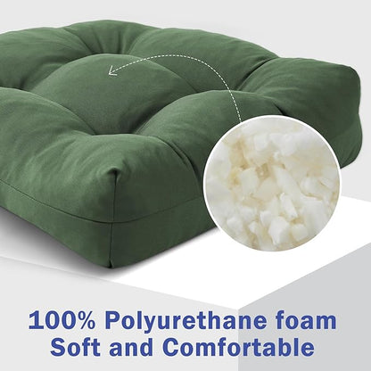 Outdoor Chair Cushions Set of 4, Patio Chair Cushions with Ties, 19x19+5” Tufted Outdoor Seat Cushions, Waterproof Patio Furniture Cushions, Outdoor Dining Chair Pads, Forest Green