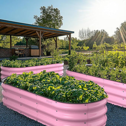 Winpull Raised Garden Bed Kit, 5x2x1 ft Galvanized Planter Box Outdoor with Safety Edging, Large Metal Raised Beds for Gardening Vegetables Flower Fruits (Blush Pink)