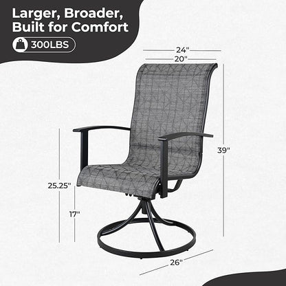 Grand patio Outdoor Swivel Dining Chairs 4-Piece Patio Dining Chairs Set Mesh Sling Patio High Back Swivel Rockers, Black & Grey Plaid