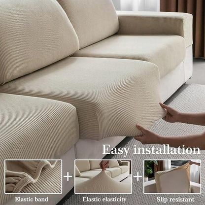 OHSIO Sectional Couch Covers, Wear Resistant Stretch Sofa Covers Washable Soft Couch Cushion Covers Anti Slip Furniture Protector Sofa Slipcovers for Pets (2 Pieces 2 Seaters Cover, Light Brown)
