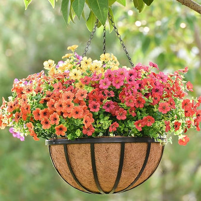 12 Inch Metal Hanging Planter Basket with Coconut Fiber Liner Hanging Plant Flower Pot for Home Garden Patio Decoration,Metal Flat Iron Pattern, 2 Pack