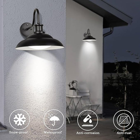 Dusk to Dawn Outdoor LED Barn Light, 16 Inch Large Farmhouse Exterior Wall Light Fixture with Adjustable Color Temperature, Modern Black White Porch Light Outside for House Garage Doorway