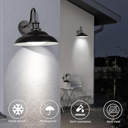 Dusk to Dawn Outdoor LED Barn Lights, 16 Inch Large Farmhouse Exterior Wall Light Fixtures with Adjustable Color Temperature, Modern Black White Porch Lights Outside for House Garage Doorway