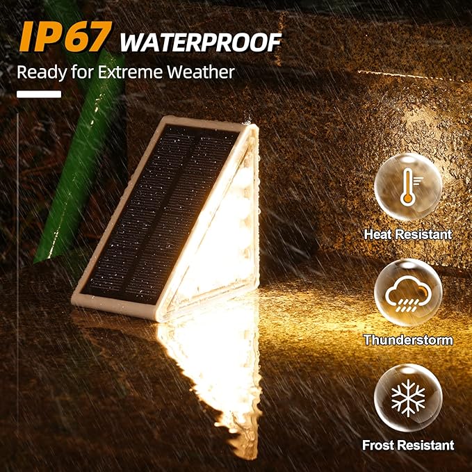 NIORSUN Solar Step Lights,6 Pack Warm White Solar Stair Lights Outdoor Waterproof IP67 Auto On Off,Solar Lights for Steps,Stair,Patio,Yard,Porch,Front Door,Sidewalk,Deck Decor
