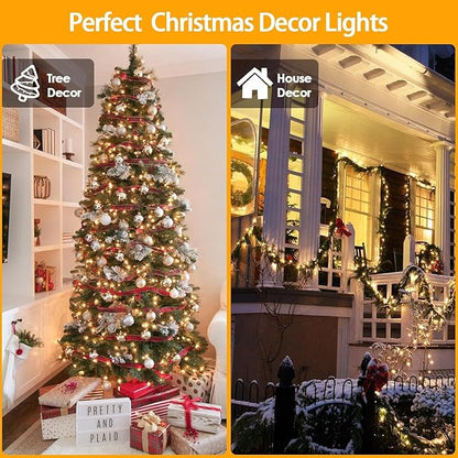 4 Pack 180FT Solar String Lights for Outside, Super Bright 320 LED Solar Christmas Lights Outdoor Waterproof with 8 Modes, Green Wire Solar Twinkle Fairy Lights for Xmas Tree Party Yard (Warm White)