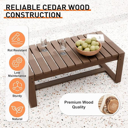 Rustic Hideaway Natural Cedar Wood Outdoor Furniture Set, Wicker Patio Conversation Set for Porch Garden Backyard, Couch and Coffee Table, 2 Piece, Brownish/Red