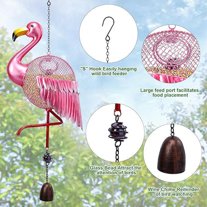 Yinns Bird Feeders - Squirrel Proof Wild Bird Feeder for Outside, Flamingos Shaped Birdfeeders, Metal Hanging Bird Feeder for Garden Patio Yard Decor