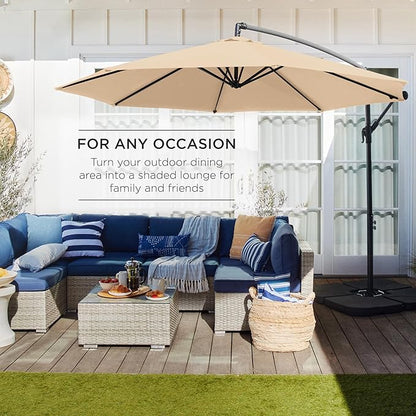 Best Choice Products 10ft Offset Hanging Market Patio Umbrella w/Easy Tilt Adjustment, Polyester Shade, 8 Ribs for Backyard, Poolside, Lawn and Garden