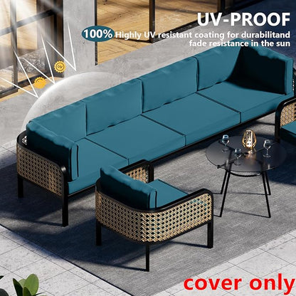 14 Piece Outdoor Patio Waterproof Cushion Covers, Fits 6-Seat Wicker Rattan Sectional Couch Chair Furniture Cover Replacement Set - Fade-Resistant Patio Cushion Covers with Zipper