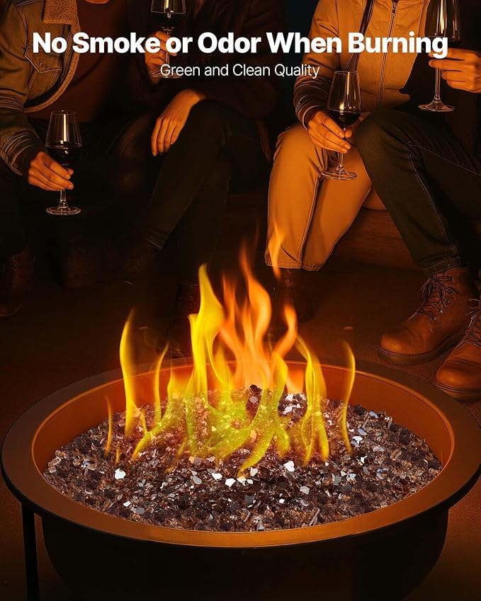VEVOR Fire Glass, 10 LBS / 4.5 KG High-Temperature Resistant Fireplace Rocks, 1/4-Inch / 6.35 mm Reflective & Smokeless Firepit Glass Rock, High Luster Stone Landscaping for Fire Pit Table, Copper