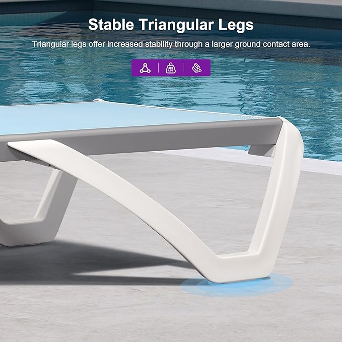 PURPLE LEAF Patio Chaise Lounge Chair Outside Aluminum Plastic Stackable Tanning Chairs for Pool Sunbathing Beach Deck Outdoor Lounger, Light Blue