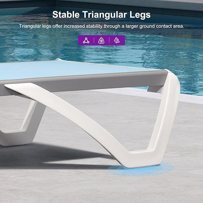 PURPLE LEAF Patio Chaise Lounge Chair Outside Aluminum Plastic Stackable Tanning Chairs for Pool Sunbathing Beach Deck Outdoor Lounger, Light Blue