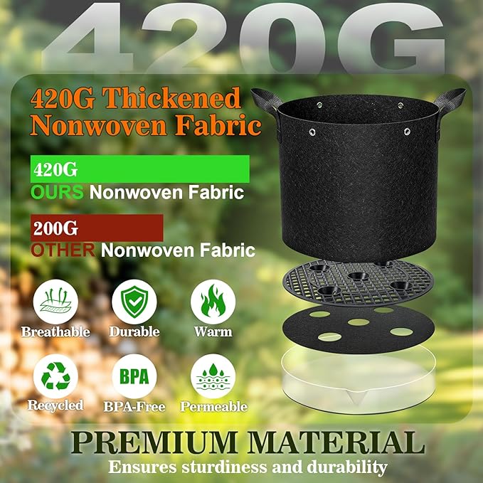 3 Pack 7 Gallon Self-Watering Grow Bags, Thick Nonwoven Fabric Pots with Support Rings and Reinforced Handles, Self-Watering Planters with Bottom Reservoir for Tomatoes Peppers Potatoes and Vegetables