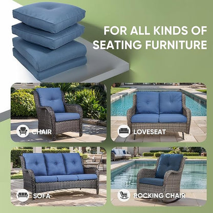 Outdoor Chair Cushion Set of 3, Waterproof Outdoor Seat Cushions 25x22, Patio Chair Cushions for Outdoor Furniture, Couch Cushion Replacement, Include 3 Back & 3 Seat Cushions, Button/Blue