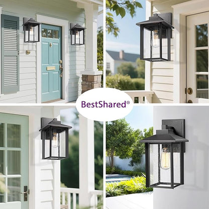 Bestshared Outdoor Wall Lights, Outside Sconce Light, Exterior Lighting Fixture, Outdoor Wall Lantern, Black Porch Lamp with Seeded Glass for Entryway, Garage (Black, 14.9" H)