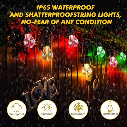 Auroraworld 48FT Solar RGB Outdoor String Lights, Dimmable Waterproof LED Patio Lights with Remote, 15 Shatterproof Edison Bulbs for Cafe Yard Garden Party Decor