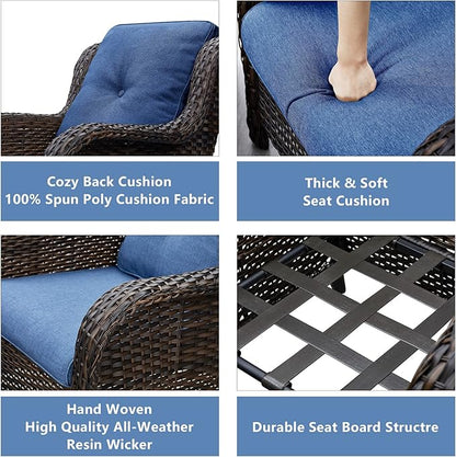 HUMMUH 4 Piece Patio Conversation Furniture Set PE Wicker Rattan Outdoor Loveseat Sofa,Patio Chairs,Coffee Table for Garden,Poolside,Backyard,Deck