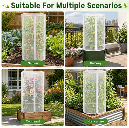 2 Pcs Garden Mesh Plant Cover for Round Tomato Cage, 57" x 15.7" Insect Bird Netting Protection Net Covers with Zipper & Drawstring, Garden Tomato Trellis Netting for Climbing Plants