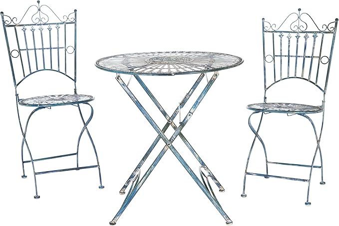 SAFAVIEH Outdoor Collection Belen Antique Blue 3-Piece Bistro Set