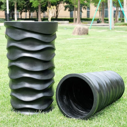 Tall Planter Outdoor Indoor, 2 Pack Extra Large Plant Pots 20" 18" H Tall Large Tree Planter-Modern Matte Wavy Flower Pot for Indoor Outdoor Proch Decor (Black)