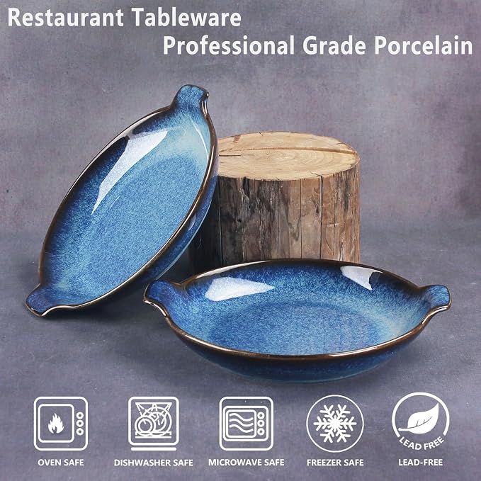 Ceramics Au Gratin baking Dishes Set of 2, Baking Tray Bake ware, 10.5 oz Ramekins, for Pie Pan, Appetizer, Tart, Dessert, Quiche, Oven Small dish, individual dishes, Round 9 Inch