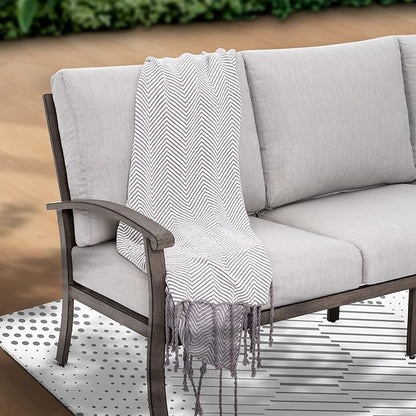HAPPATIO 6 Piece Aluminum Patio Furniture Set, 3-Seat Outdoor Couch with Ottomans and Armchairs, All-Weather Outdoor Sectional Sofa with Comfortable Cushions and Coffee Table(Gray)