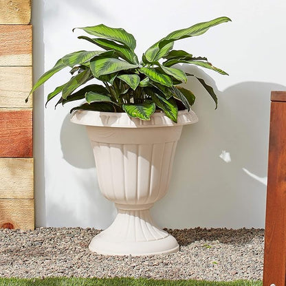 Arcadia Garden Products PL10BG Classic Traditional Plastic Urn Planter Indoor/Outdoor 15" x 13", Beige