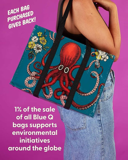 Blue Q Reusable Shoulder Tote Bag – Carry Everywhere Bag with a Hefty Zipper, Durable, Fun Design, 95% Recycled Material