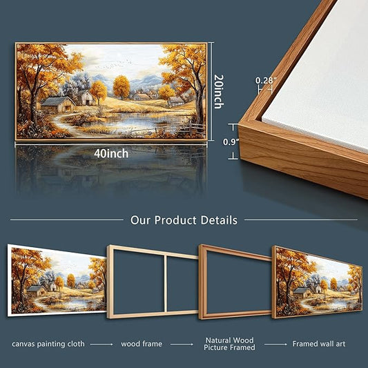 QIYILEXWART Autumn Forest Wall Paintings Large Wall Art For Living Room Canvas Decor For Bedroom Ocean Inspiration Pictures Office Decorations Posters Modern Home Decor Artwork Wood Framed