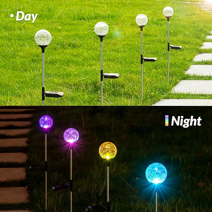 SOLPEX Solar Garden Lights 6 Pack, Solar Lights Outdoor Decorative, Solar Globe Lights Outdoor Waterproof for Yard and Garden, Multi-Color Changing Cracked Glass Ball LED Lights