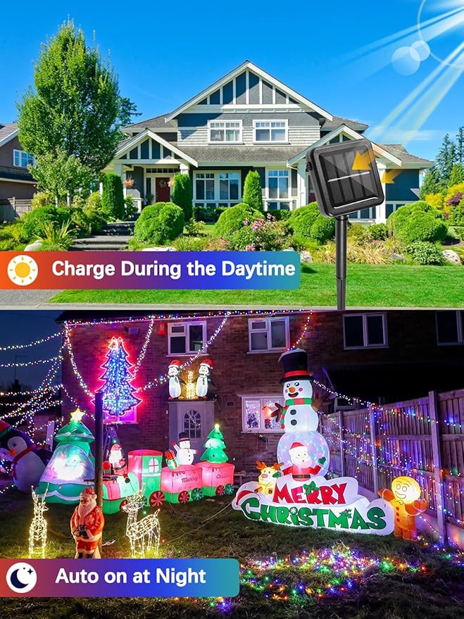 4 Pack Solar Christmas Lights Outdoor Waterproof, 132FT 400LED Solar String Lights Green Wire Fairy Lights, Solar Twinkle Lights with 8 Lighting Modes for Xmas Garden Decorations (Multicolor)