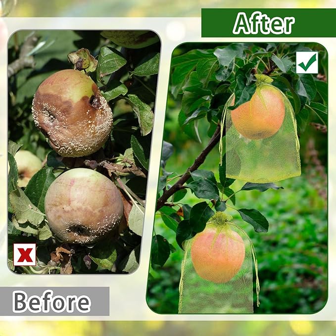 DECYOOL 120 PCS Fruit Protection Bags 4 X 6 inch, Green Fruit Bags for Fruit Trees Fruit Netting Cover Drawstring Mesh Bags Suit for Mangoes Tomatoes Fruit Trees Veggies Garden