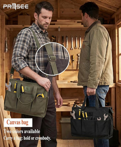 Heavy Duty Canvas Gardening Tote Bag with Pockets, Large Capacity Tool Organizer for Garden Tools, Portable Utility Bucket Carrier for Women Men, Outdoor Planter Caddy for Florist Supplies