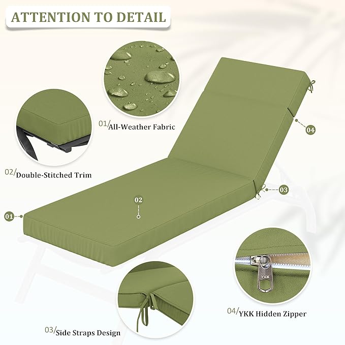 Chaise Lounge Cushions Outdoor, 80" L X 26" W X 4" D Lounge Chair Cushions for Outdoor Furniture, High-Density Foam Outdoor Chaise Cushion-Waterproof Fade-Resistant ThickPatio lounge chair cushion