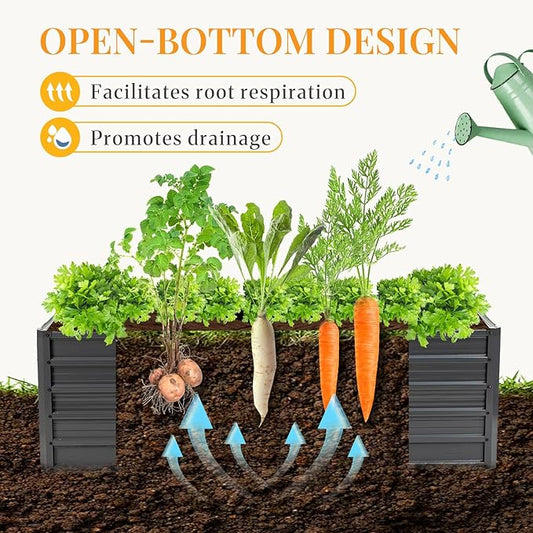 NEWBULIG 6x3x2ft Galvanized Raised Garden Bed, Outdoor Metal Planters Box, Large Garden Beds for Planting Vegetables, Flowers & Herbs, Easy Assembly, Dark Gray