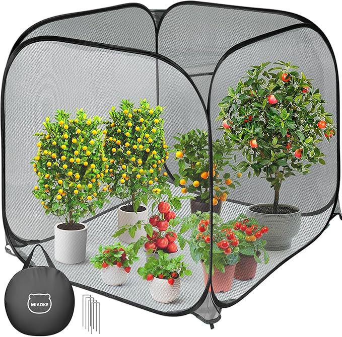 MIAOKE Pop Up Mesh Plant Cover, 35.4x35.4x38.2 Inch No Build Protection Against Insects Garden Netting, Raised Bed Cover for Barrier Against Insects for Vegetable Plant Fruit Animals-Black