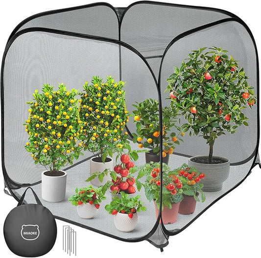 MIAOKE Pop Up Mesh Plant Cover, 35.4x35.4x38.2 Inch No Build Protection Against Insects Garden Netting, Raised Bed Cover for Barrier Against Insects for Vegetable Plant Fruit Animals-Black