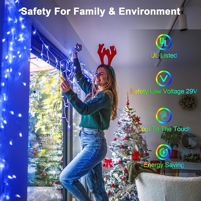 164FT 1620 LED Outdoor Christmas Lights - 360 Ice Drops, 12 Pro Modes with Timer Memory & Brightness, Waterproof Hanging Ice String Light for Holiday Wedding Garden Fence House Decor (Blue)