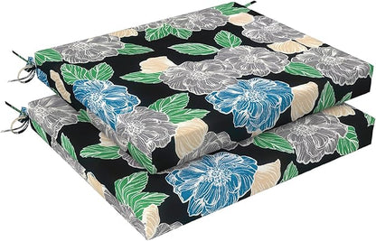 LVTXIII Outdoor Seat Cushions Set of 2 Square Corner Chair Cushions with Ties, Patio Chair Pads for Home Office and Patio Garden Furniture Decoration 18.5"x16"x2", Peony Garden