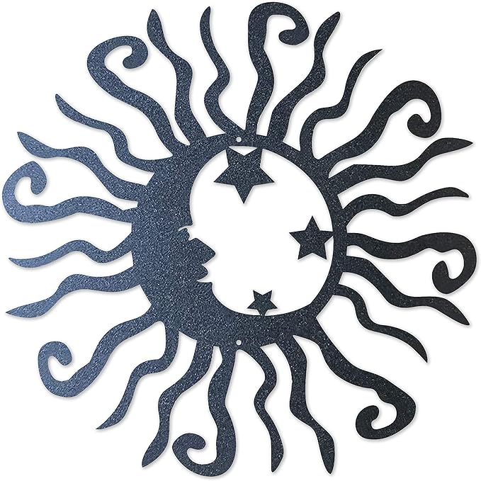 Riverside Designs Wacky Solar Moon Metal Wall Art Steel Outdoor Decor | Heavy-Duty and Waterproof | Made in USA (Black, 36L x 36W)