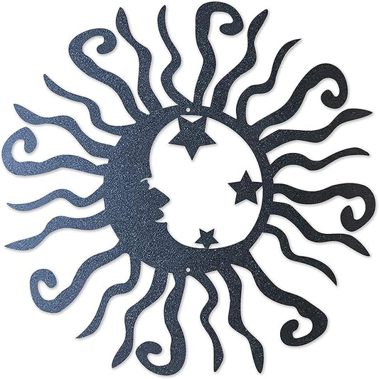 Riverside Designs Wacky Solar Moon Metal Wall Art Steel Outdoor Decor | Heavy-Duty and Waterproof | Made in USA (Black, 18L x 18W)