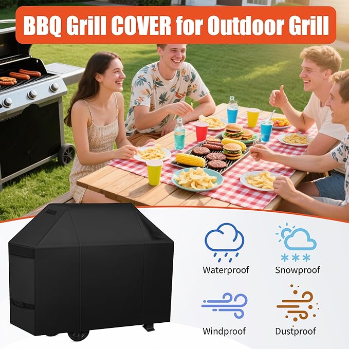 iCOVER Grill Cover 58 inch, BBQ Grill Cover for Outdoor Grill, 600D Heavy Duty Waterproof BBQ Cover, Anti-UV and Rip-Proof Barbecue Cover, Gas Grill Cover for Weber, Char-Broil, Nexgrill, etc