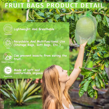 MIXC 100 Pcs Fruit Protection Bags,6''×8''Fruit Netting Bags for Fruit Trees Fruit Cover Mesh Bag with Drawstring Netting Barrier Bags for Plant Fruit Flower, Green