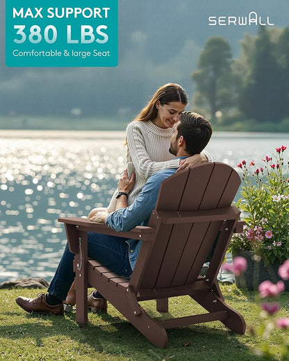 SERWALL Folding Adirondack Chair for Outdoor, All-Weather Patio Chairs with Wood Texture, Fire Pit Chairs for Deck Porch Garden (Folding Coffee)