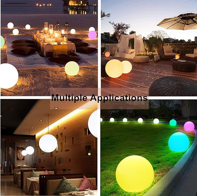 Borelor LED Ball Light, 8-Inch Rechargeable & Remote Control Globe Lights 16 RGB Colors Changing Indoor/Outdoor Night Light for Home/Party/Lawn/Desk Decoration