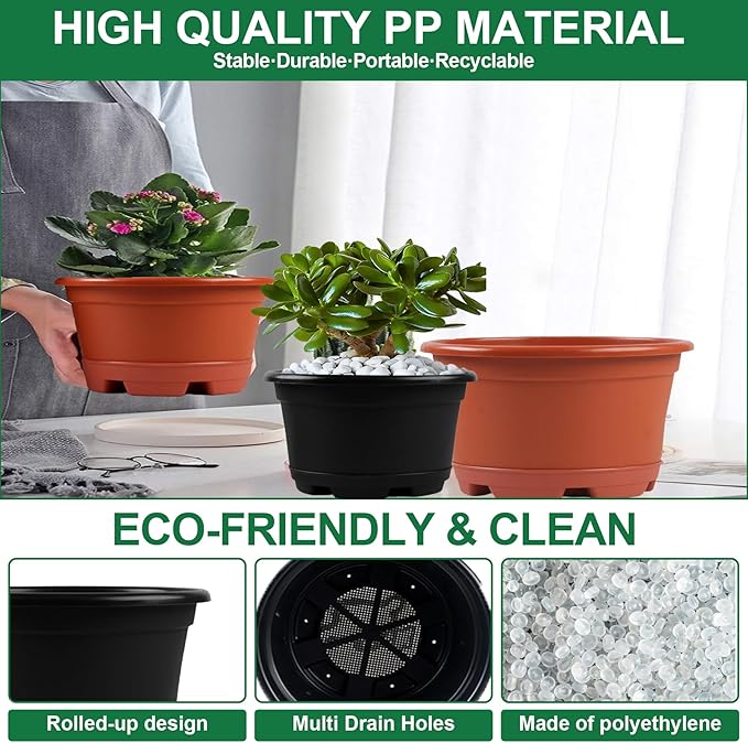 Outdoor Flower Pots 5 Packs 13 inch pots for Plants Modern Decorative Garden Pot with Saucer, Lightweight Large Resin Planters for Indoor Plants,Decorative Resin Plant pots