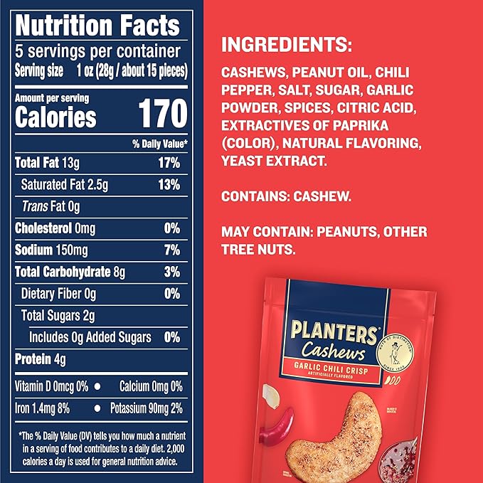 PLANTERS Garlic Chili Crisp Cashews, 5oz Bag