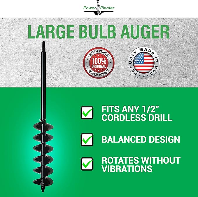 Power Planter Large Bulb Auger- 4"x28" Drill Bit Hole Digger for Post Hole Diggers, Digging Holes- Bulb Planter Tool- Auger Drill for Planting- Garden Auger Digging Tool- 1/2" Non-Slip Hex Drive