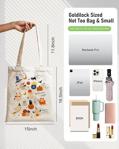 Double-Sided Canvas Tote Bag for Women with Magnetic Snap, Wide Strap & Inner Pocket for Work, Shopping, Travel
